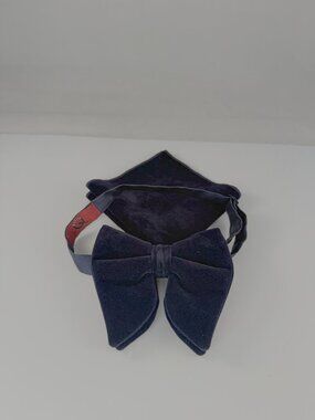 Navy Blue Velvet Q brand Big Butterfly Bow tie and matching pocket square